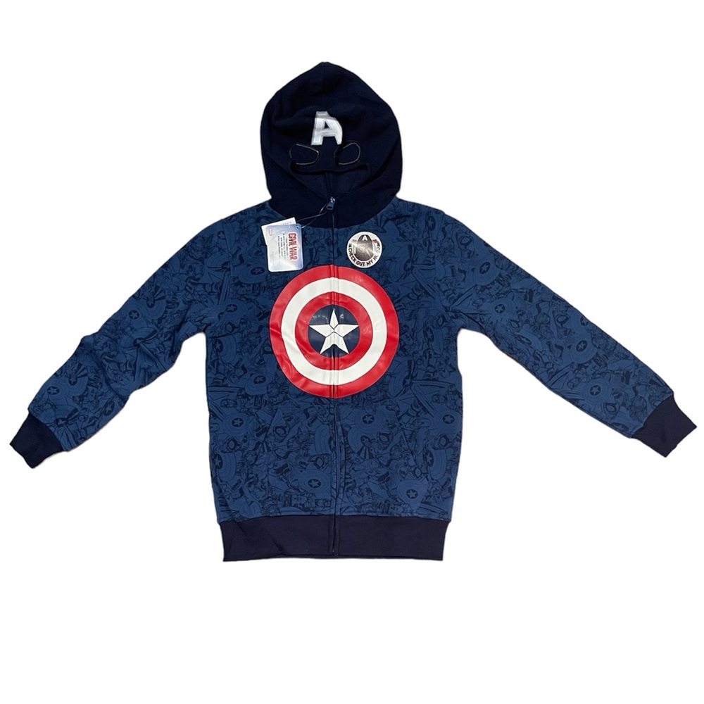Marvel Captain America Kids RE&B Shield Mask Full Zip Hoodie NEW
